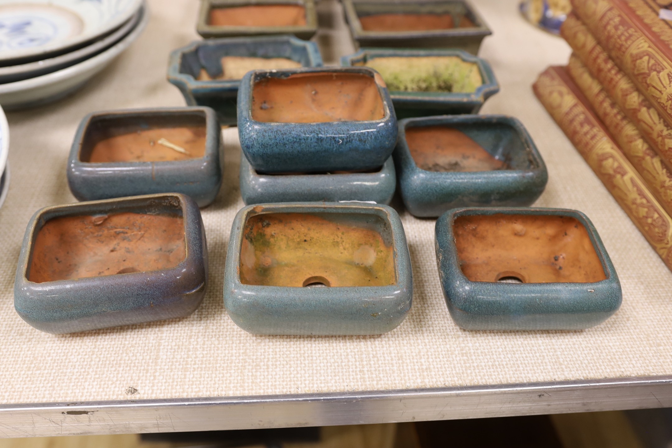 A group of 13 glazed bonsai pots